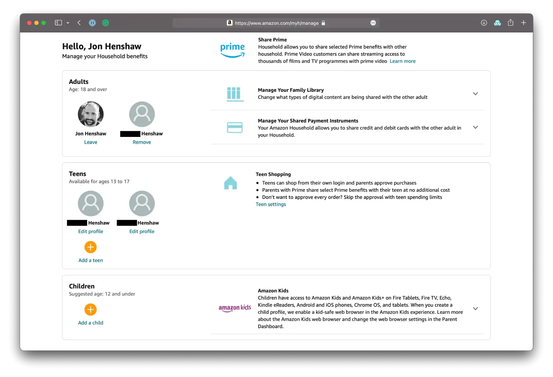 Manage your household on Amazon.com