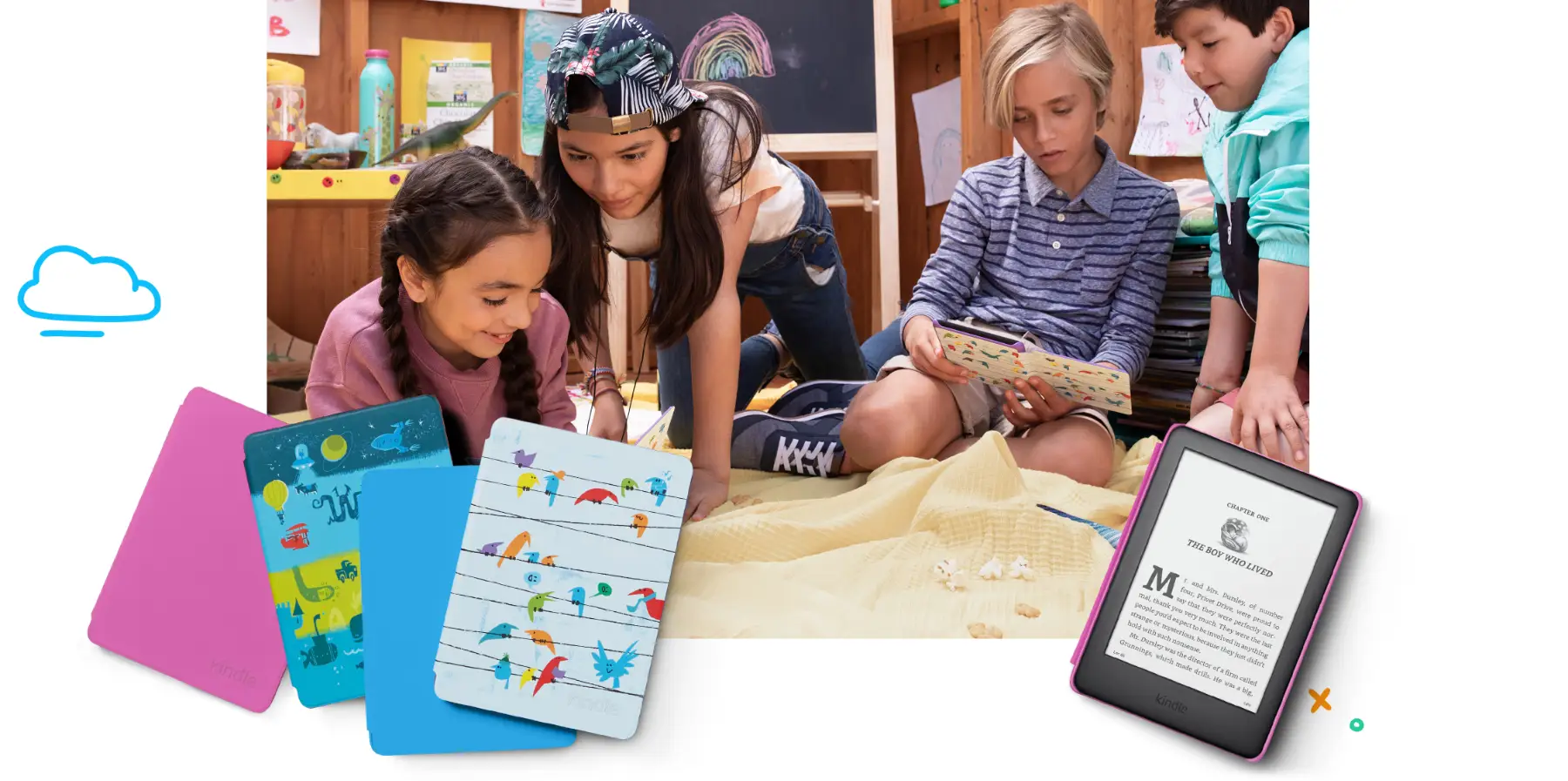 Kids reading on Kindles